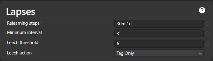 Anki Lapse Settings